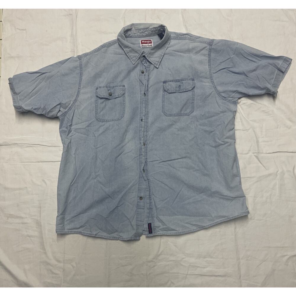 Wrangler Men’s Shirt Button Down XXL Blue Denim Flex For Comfort Short Sleeve
